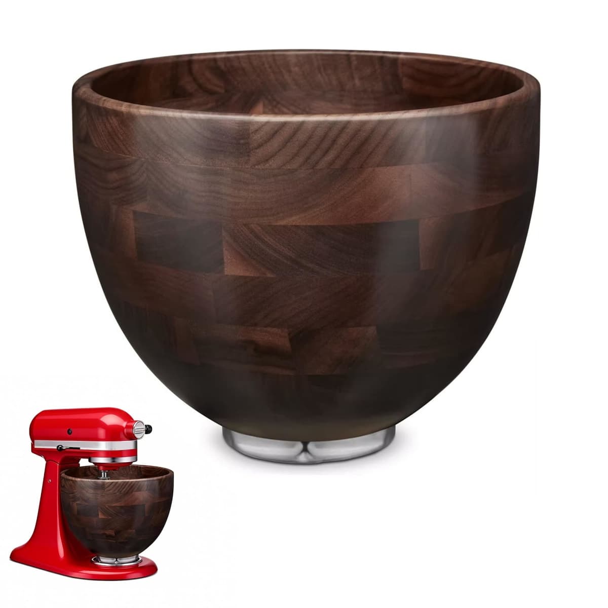 Premium Walnut Wood Mixing Bowl Compatible with KitchenAid 4.5 & 5 QT Tilt-Head Models