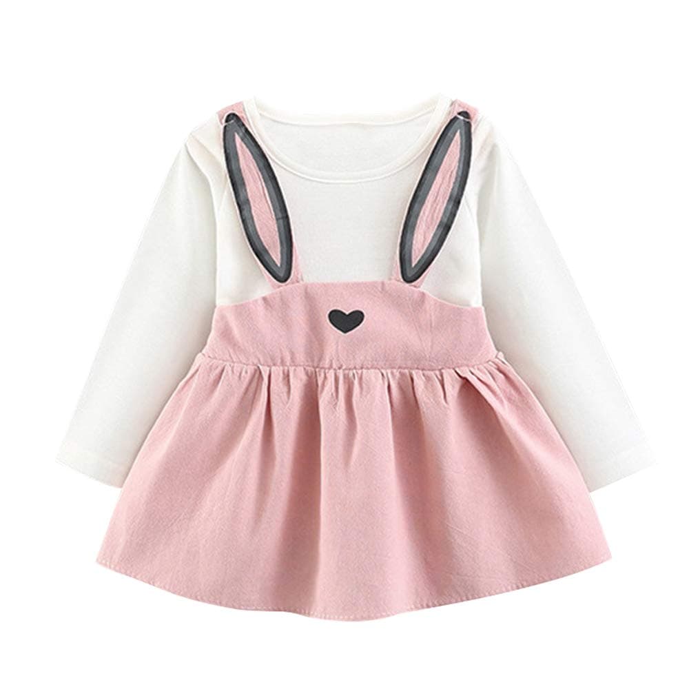Toddler Kids Baby Girl Easter Outfit Long Sleeve Rabbit Style Dress Summer Clothes, Pink, 12-18 Months