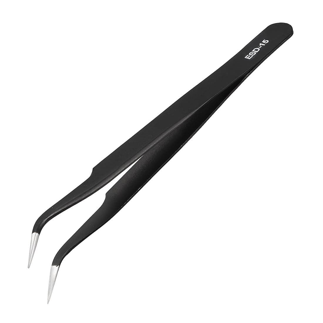 uxcell ESD-15 Tweezers, Anti-Static Stainless Steel Non-Magnetic Curved Tip for Craft Jewelry Electronics, 4.84" Overall Length