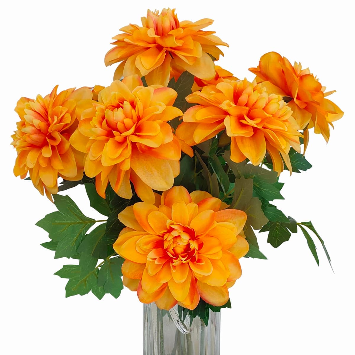 ATFL 8 Pcs Dahlia Artificial Flowers, 24" Fake Silk Dahlia Flower Bouquets for DIY Wedding Centerpieces Arrangements Bridal Shower Party Home Decorations (8, Orange)