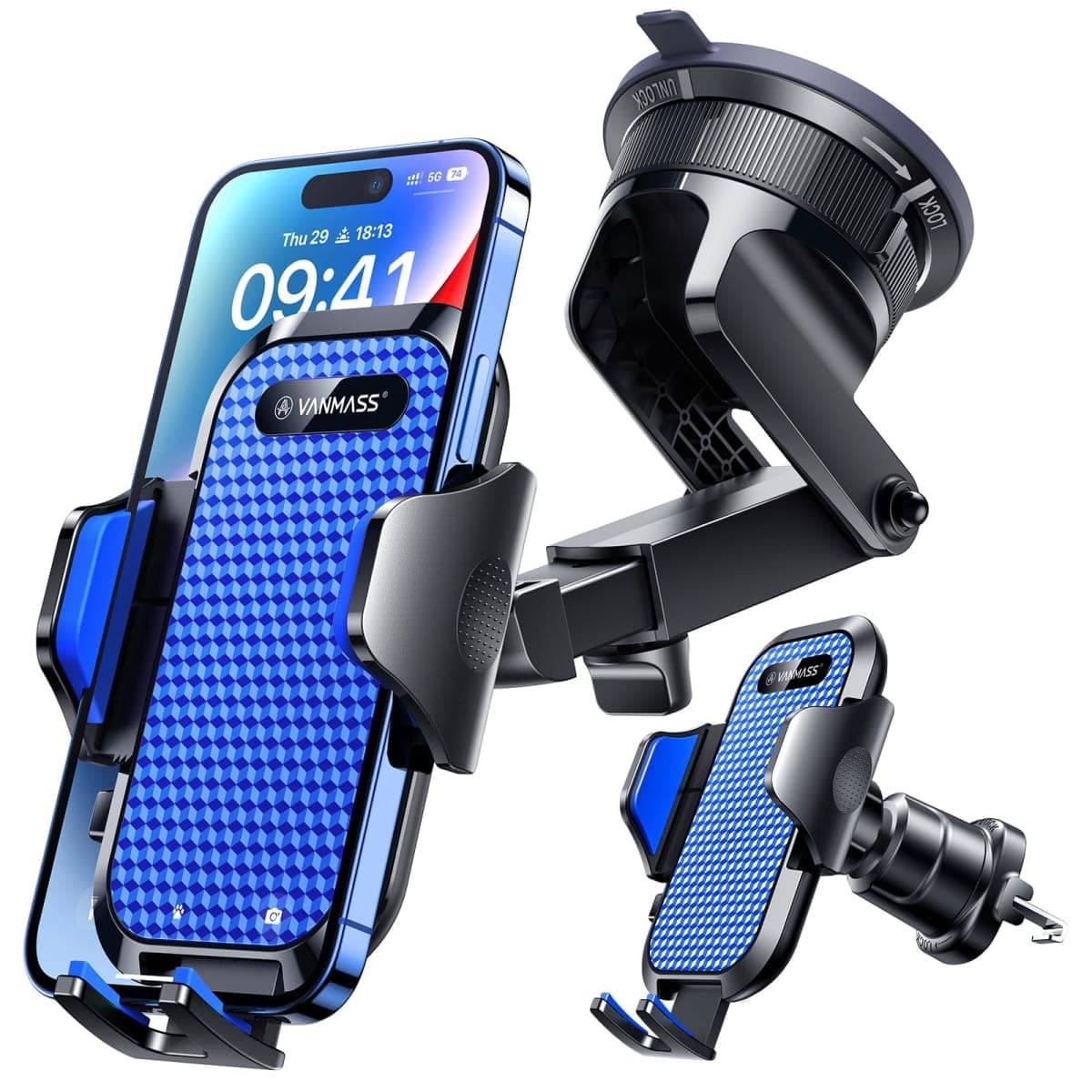 [True Military-Grade] Car Phone Holder VANMASS [Upgraded Strongest Suction & Clip] Cell Phone Mount for Dash Windshield Vent, Truck Cradle Stand for iPhone 17 Pro Max 16 15 14 Android, Pure Black