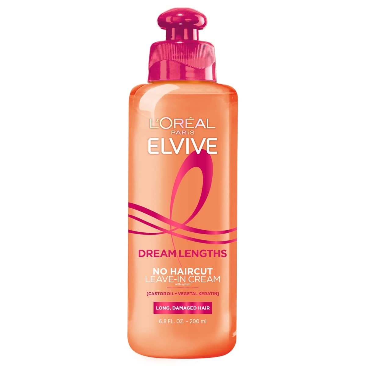 L'Oreal Paris Elvive Dream Lengths No Haircut Cream Leave In Conditioner with Fine Castor Oil & Vitamins B3 & B5 for Long, Damaged Hair, Helps Seal Split Ends & Reduces Breakage With System 6.8 Fl. Oz