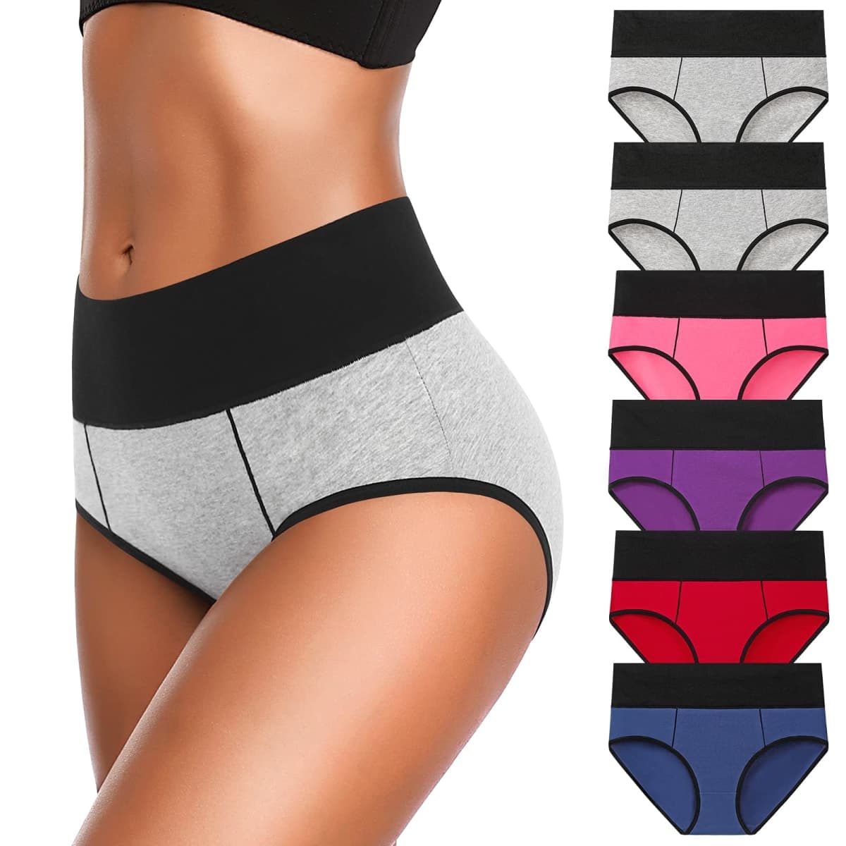 Eiggam Underwear for Women, Women's High Waist Cotton Underwear Soft Breathable Panties Stretch Briefs