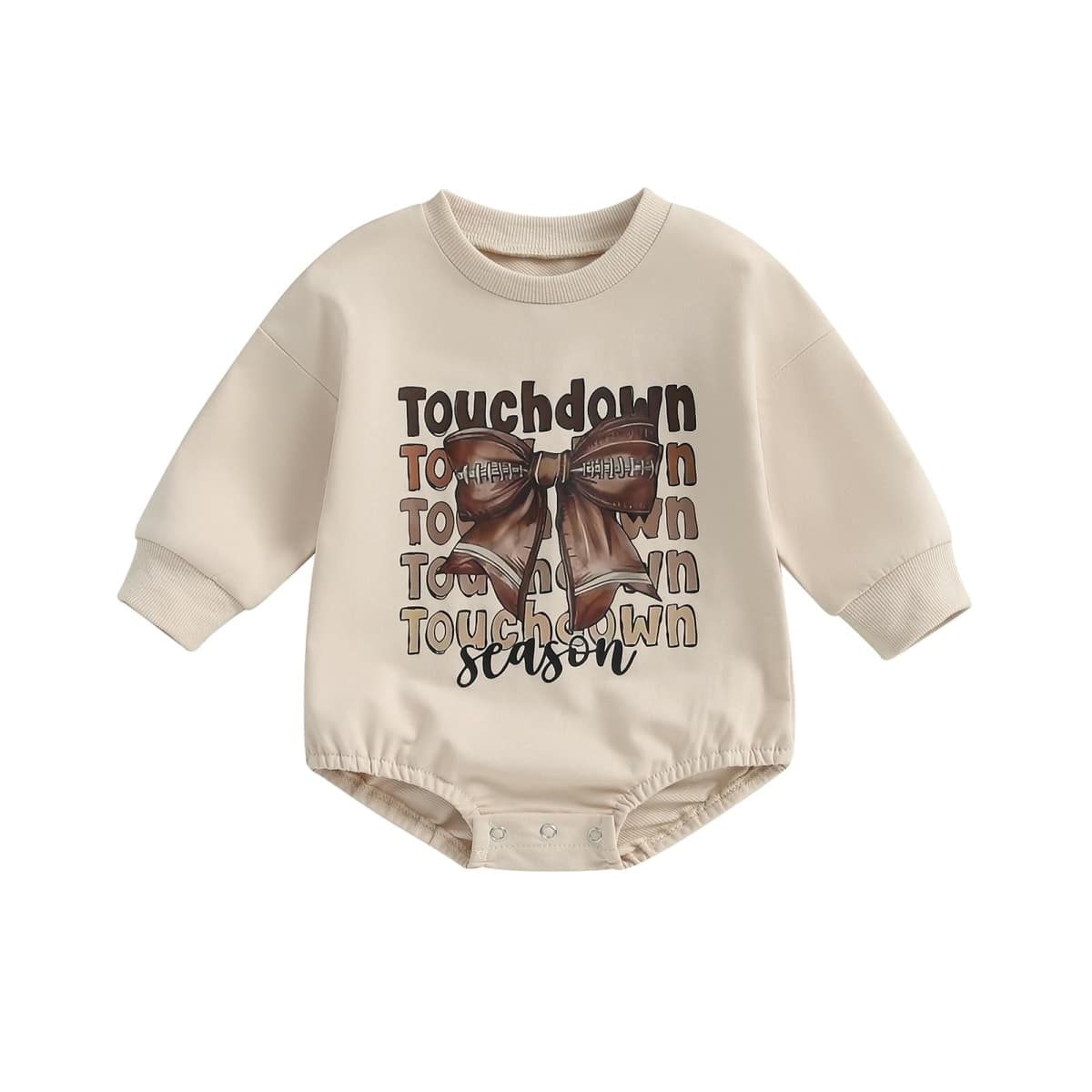 FYBITBO Newborn Infant Baby Girl Football Outfits Bow Touchdown Season Sweatshirt Romper Fall Long Sleeve Onesie Clothes, B-bow Football Outfit, 12-18 Months