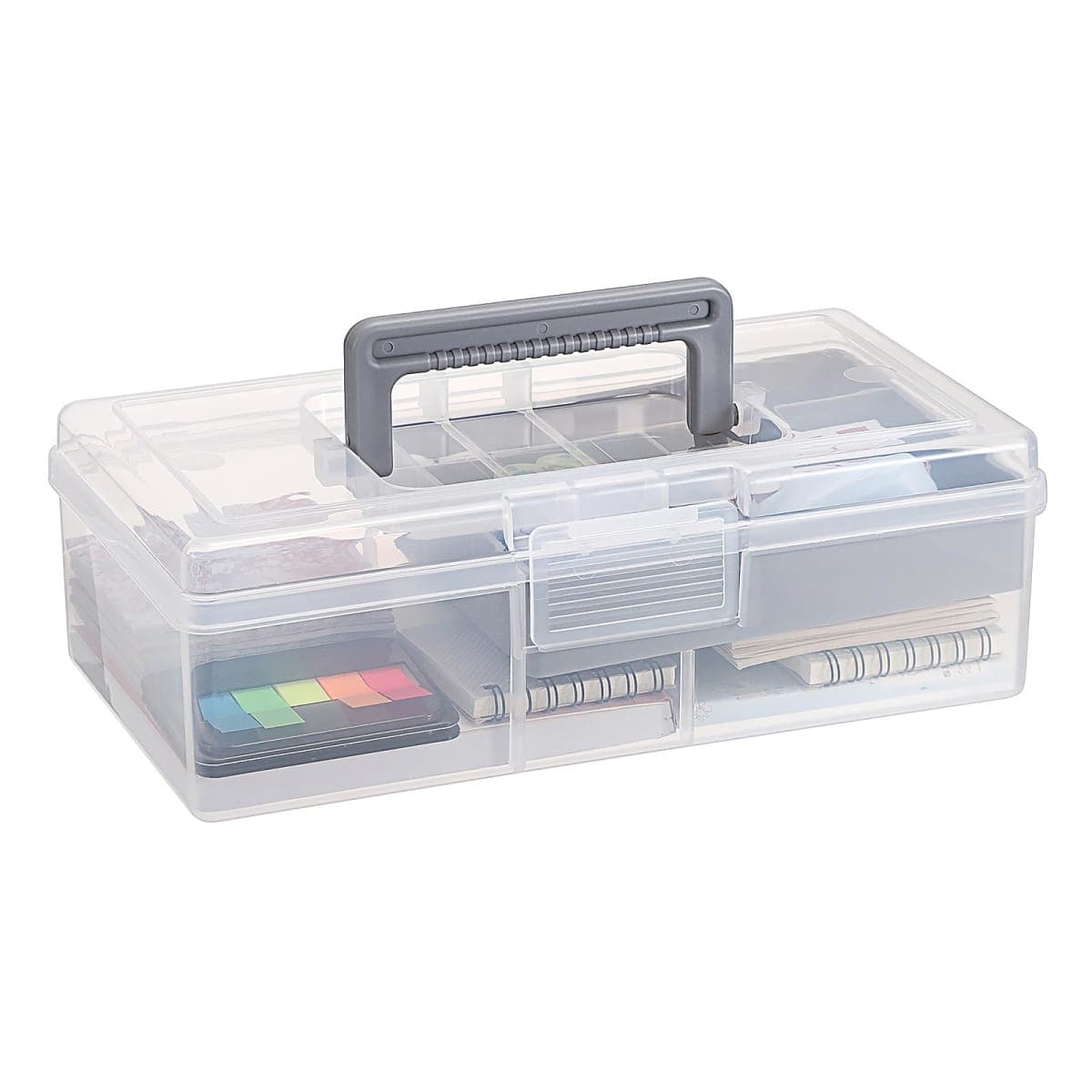 JUXYES Plastic Fishing Tackle Box Organizer with Removable Dividers, Clear Fishing Tackle Storage Boxes with Handle, 2 Layer Fishing Tackle Tray Box Lure Box