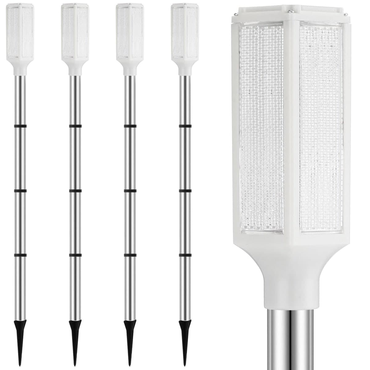 Macarrie 4 Pcs Solar Driveway Marker Lights, Reflective Driveway Markers with Adjustable 37 Inch Metal Poles, Solar Powered Reflectors on Poles for Entrances Snowy Yard, Parking Areas (White)