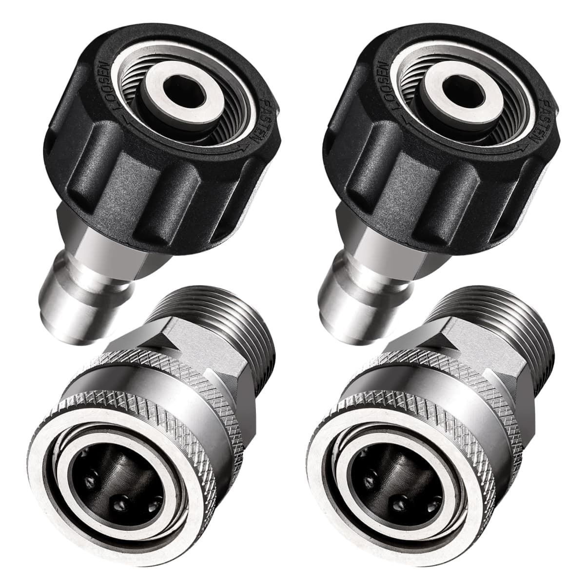 FENG PAI Pressure Washer Adapter Set, 4 Pack Stainless Steel Quick Connect Disconnect Kits, M22 14mm Swivel to 3/8" Quick Connect