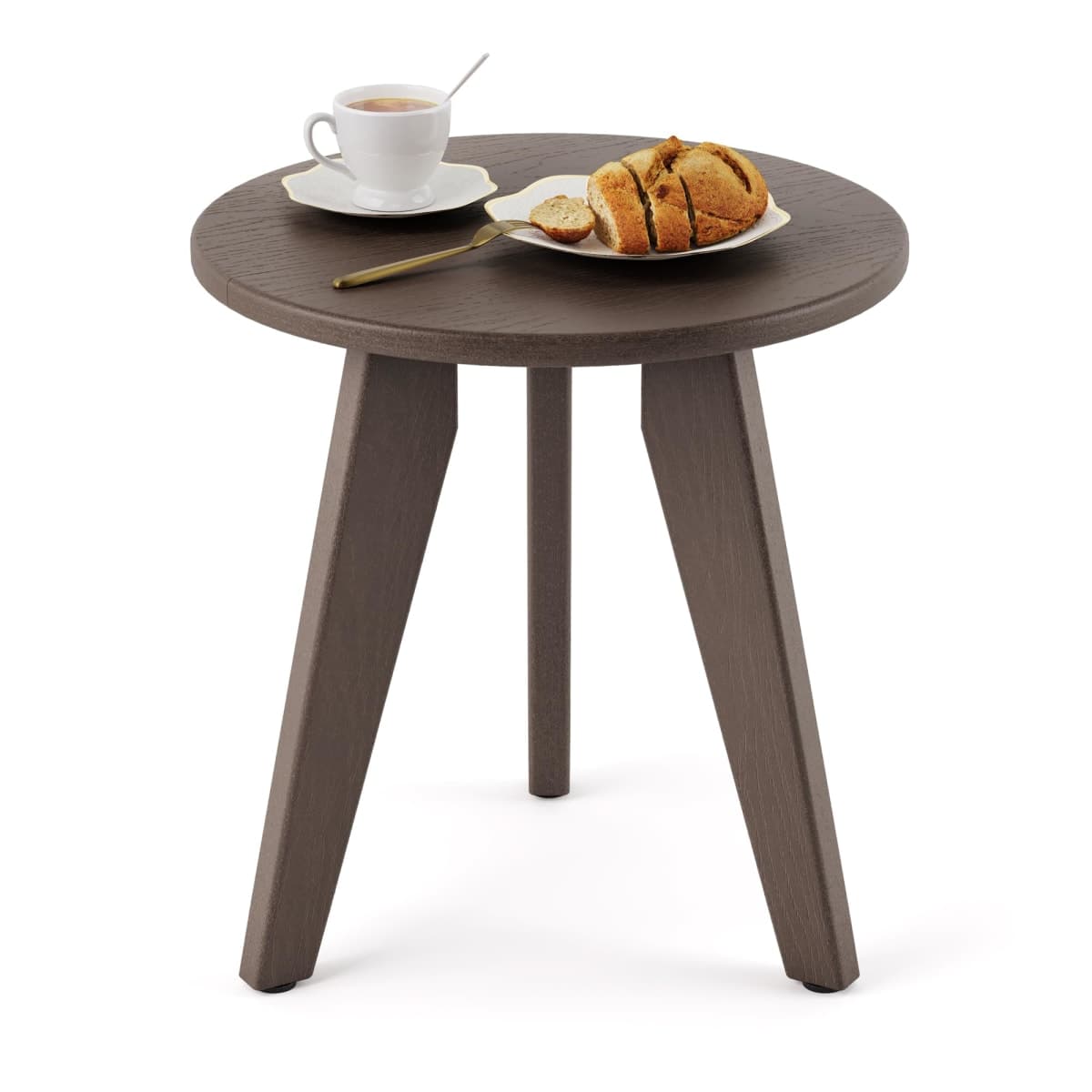 Homenjoy Outdoor Side Table, HDPE Outdoor Table, Small Round Side Table Weather-Resistant, Outdoor Side Tables for Patio, Porch,Deck,End Table for Plant Stand, Dark Brown