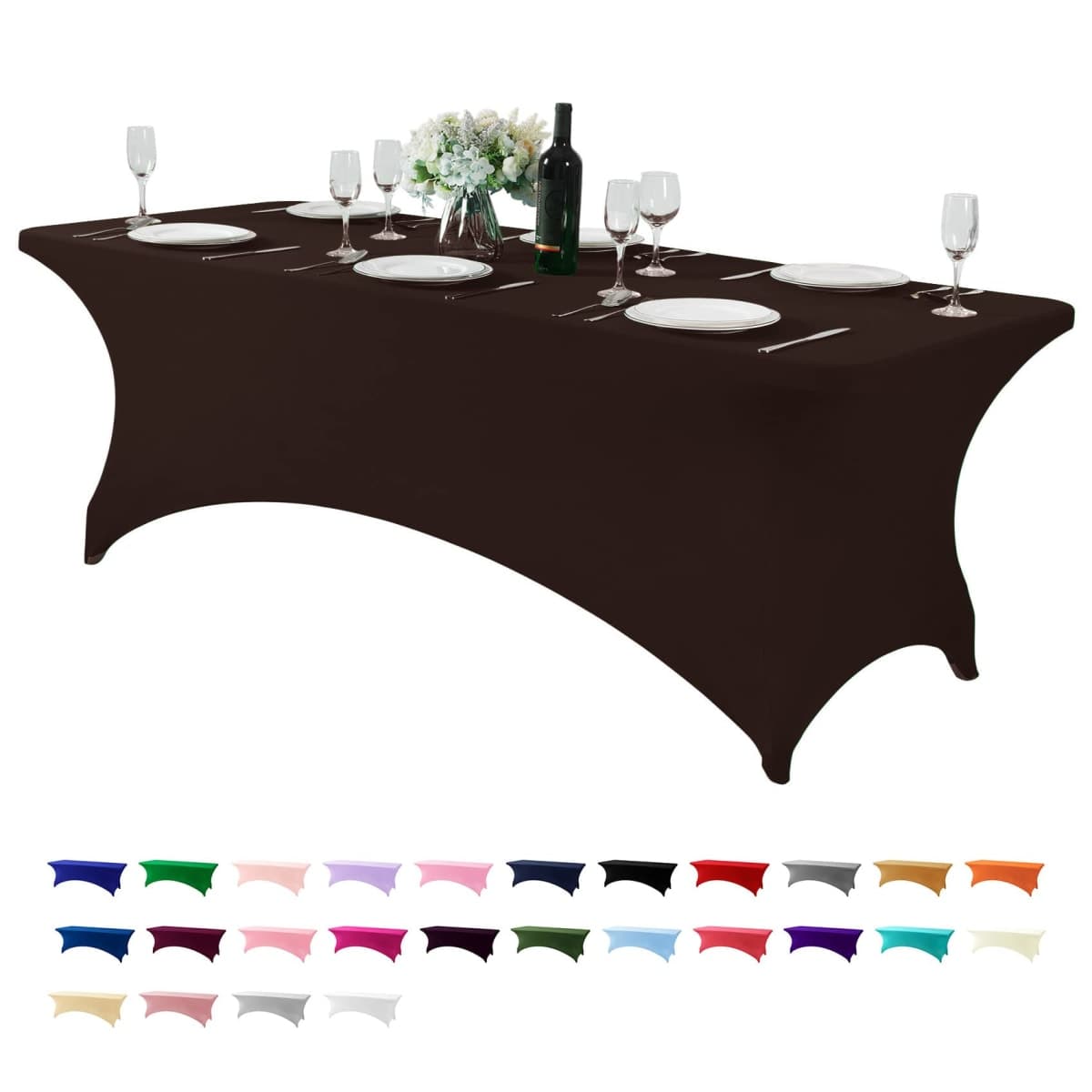 Hezuzo Spandex Table Cover for 8FT or 4ft or 6ft Table Universal Fitted Stretch Tablecloth for Party, Banquet, Wedding and Events-Chocolate