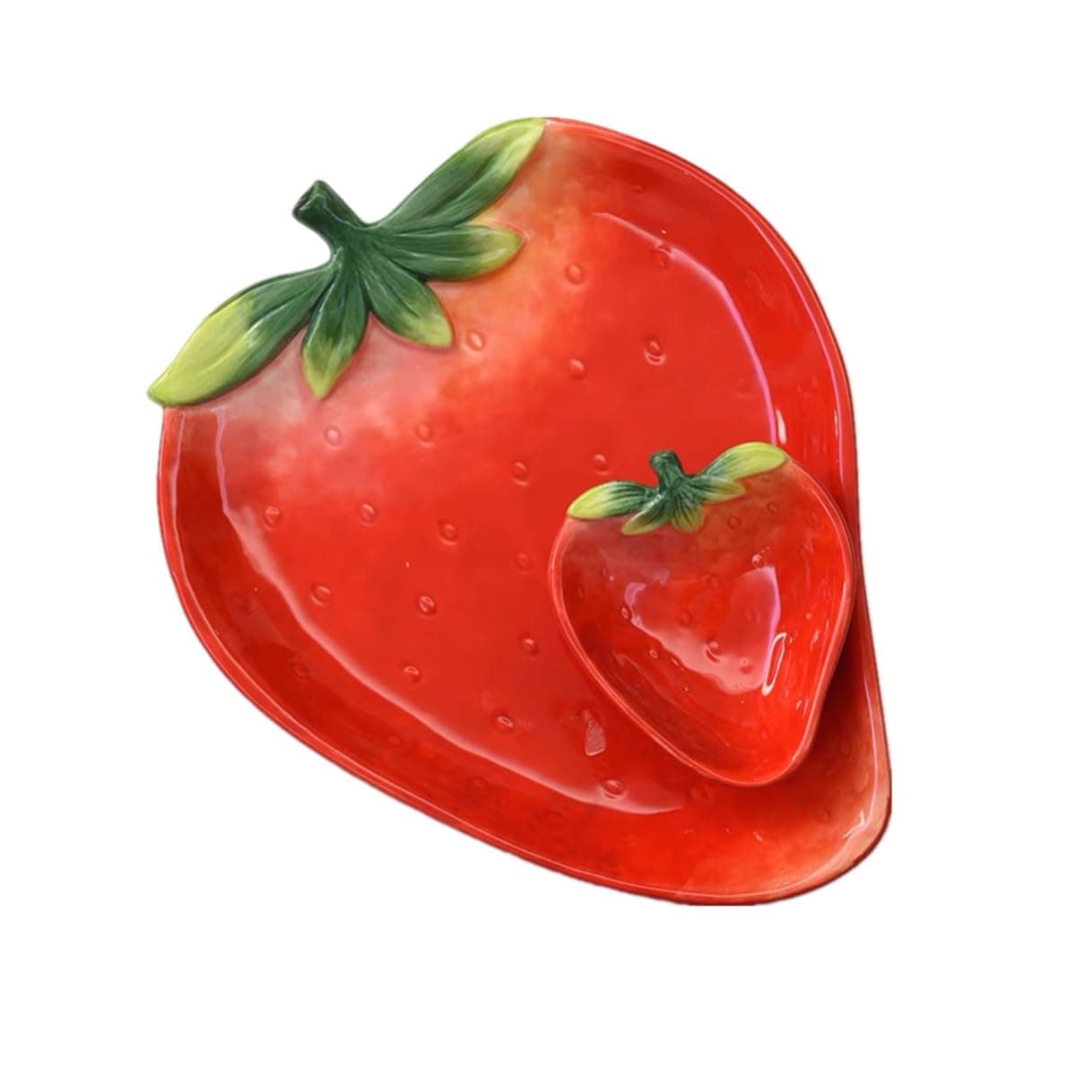 FORLONG Ceramic Red Strawberry Chip and Dip Serving Trays, Appetizers and Cheeses Serving Platter, Ideal for Snacks, Veggies, Fruit-11inches