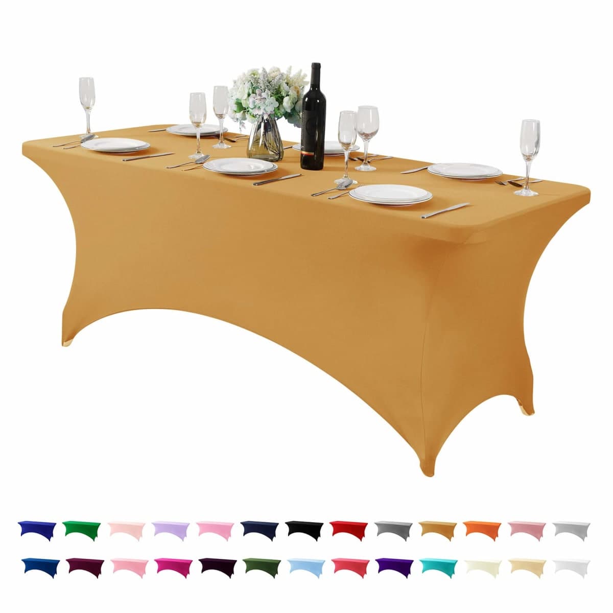 Hezuzo Spandex Table Cover for 6Ft Table Universal Fitted Stretch Tablecloth for Party, Banquet, Wedding and Events-Gold