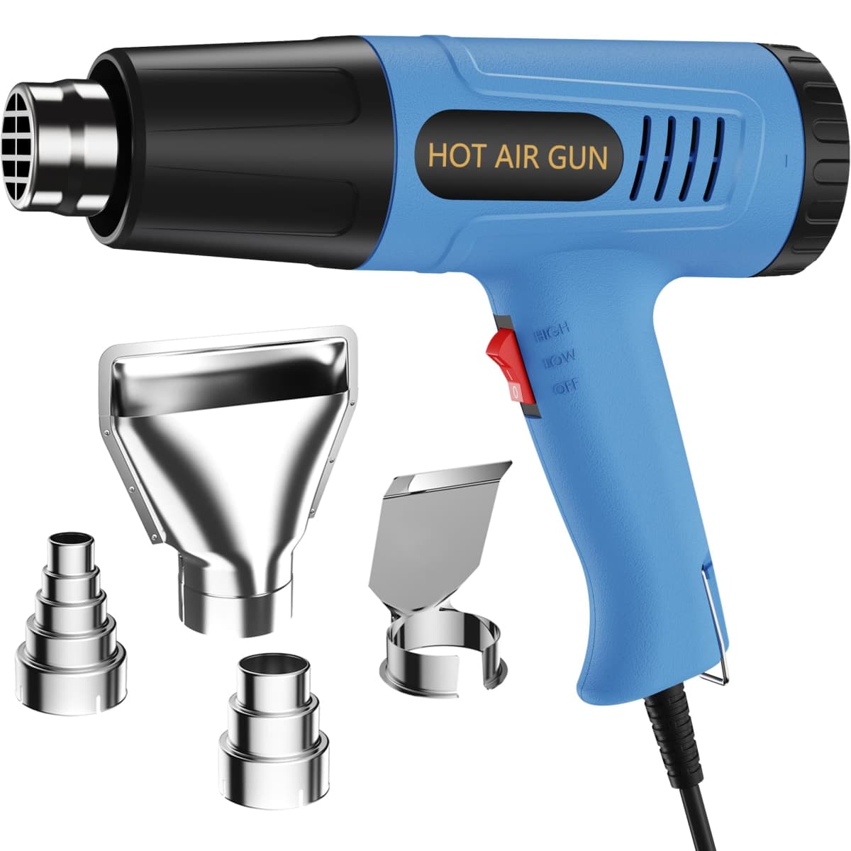 UROOLS Heat Gun 572&1112℉ Variable Temperature Control Fast Heating Heavy Duty Hot Air Kit With 4 Nozzles Overload Protection For Shrink Tubing, Shrink Wrap, Candle Making, Vinyl Wrap 5Ft Power Cord