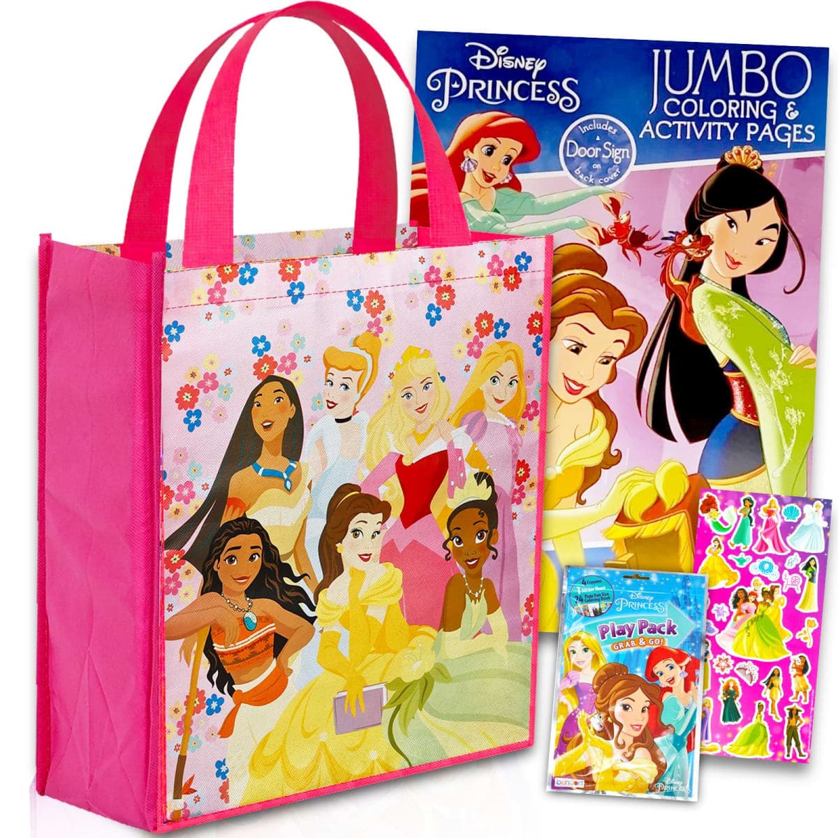 Disney Princess Travel Bag Activity Bundle - Disney Princess Tote Bag Set for Kids with Princess Coloring Book, Princess Stickers, and More (Disney Princess Bag for Girls).