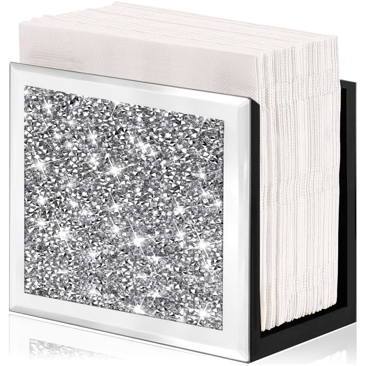 Wocred Mirror Napkin Holder,Crystal Crushed Diamond Vertical Holder,Square Glass Mirror Napkin Holder for Dining Table or Counter in The Kitchen.(5.9”X5.9”X3”)