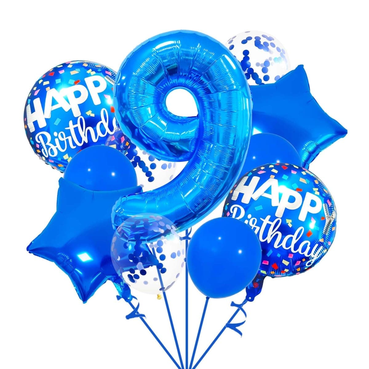 9 Balloon Number, Dark Blue Balloon, Blue Confetti Latex Balloon Foil 9 Birthday Balloon for Anniversary Supplies Kids Birthday Party Banquet Decoration