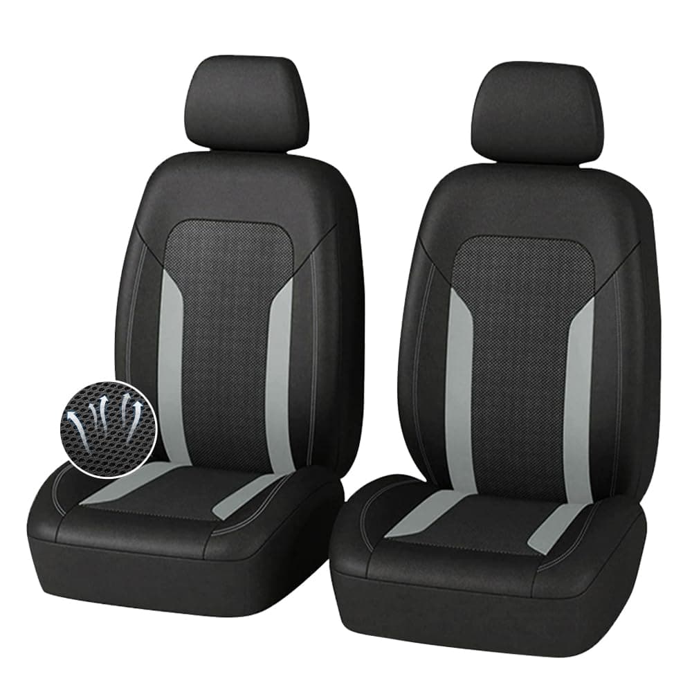 4PCS Cooling Car Seat Covers,Breathable Front Seat Covers with Mesh Construction and Foam Padding,Car Seat Protector to Reduce Back Sweating,Universal Car Interior for Car SUV (Gray)