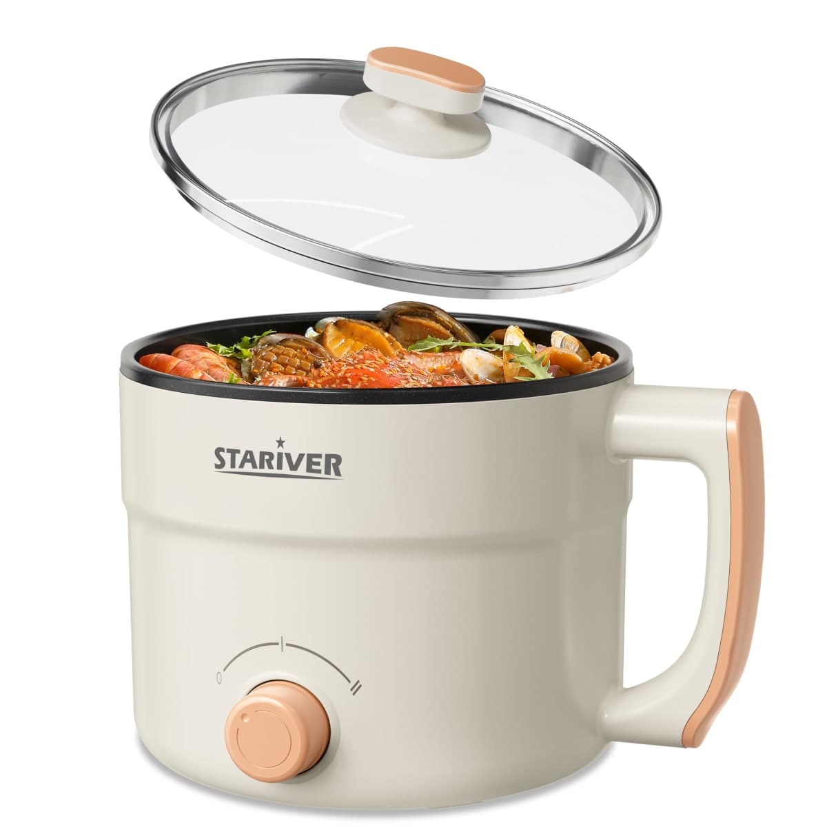 Stariver 1.5L Electric Pot, Mini Portable Ramen Cooker，Non-Stick Coating