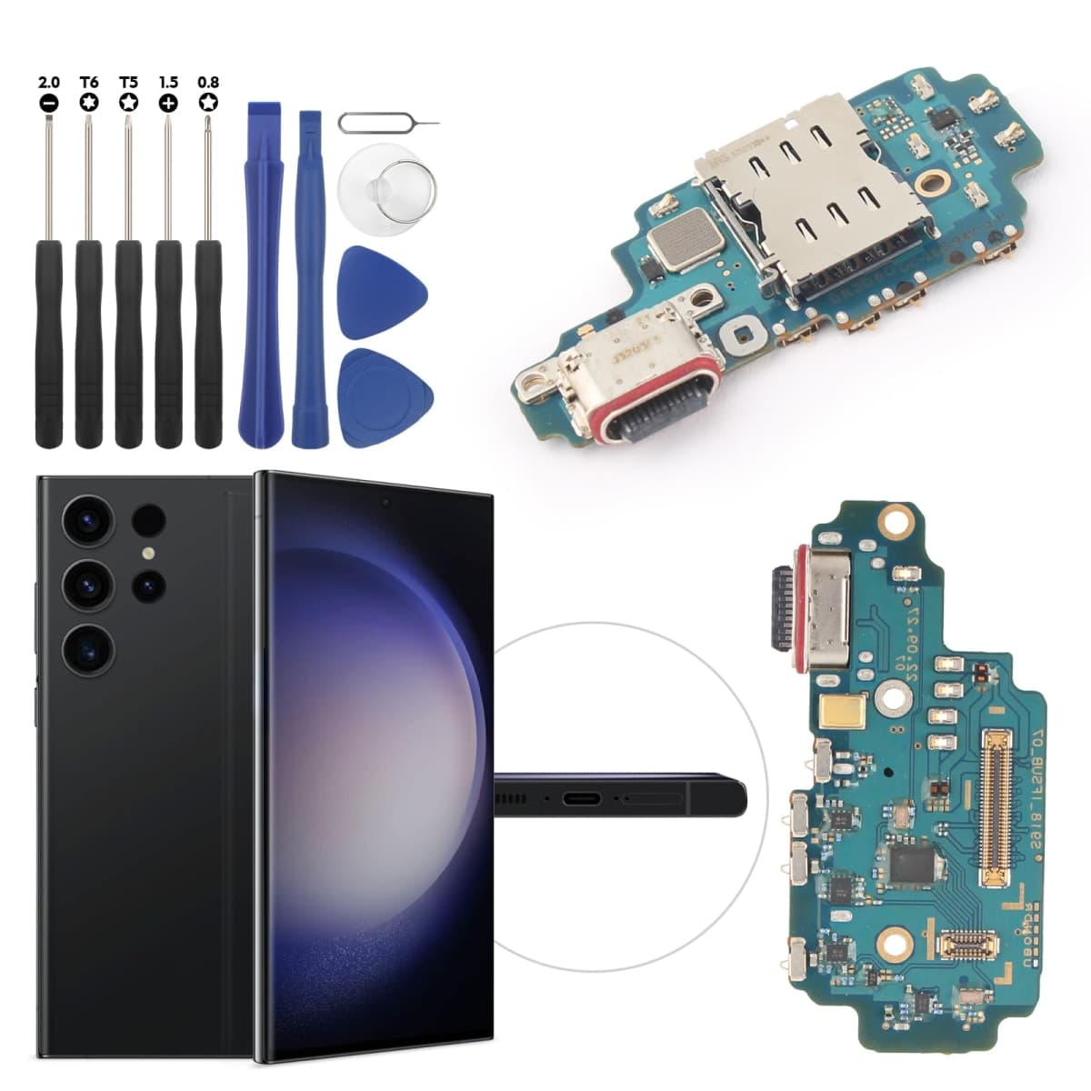 Replacement for Samsung Galaxy S23 Ultra 5G Charging Port Dock Connector for Galaxy SM-S918U SM-S918U1 Charging Port Replacement USB Charger Board Flex Cable Assembly Accessories with Repair Tools