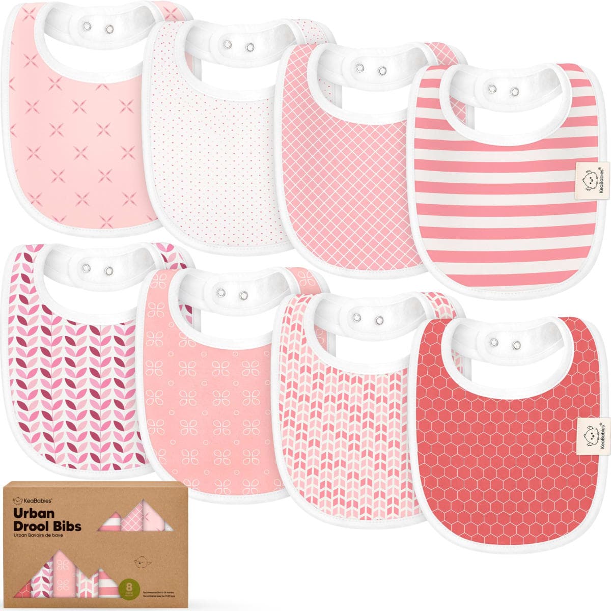 KeaBabies 8-Pack Organic Baby Bibs for Drooling and Teething (Blush)