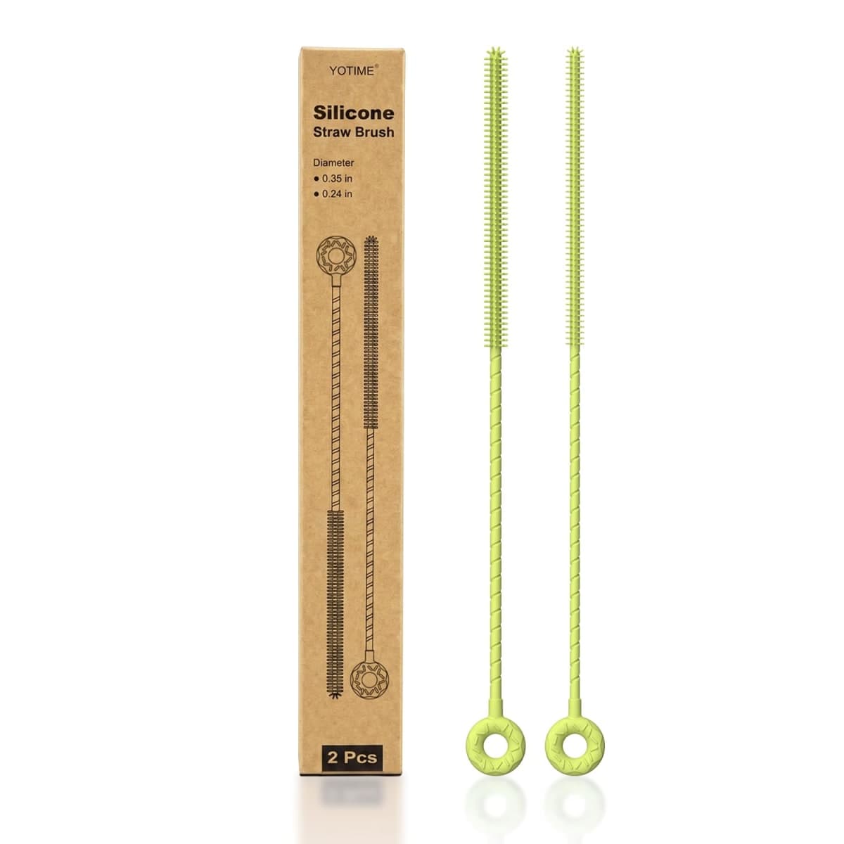 YOTIME Silicone Straw Cleaner Brush, 2 Pcs Reusable Straw Brush(6mm+9mm) for Cleaning Narrow & Wide Straws, Tumblers, Blue