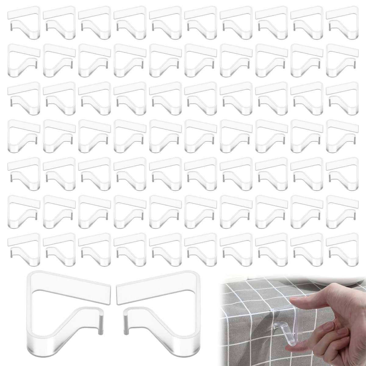 Pafeooui 72pcs Large Transparent Tablecloth Clips, PVC Windproof Table Cover Holder Clamps for Indoor Outdoor Picnic, Wedding, Party, Camping
