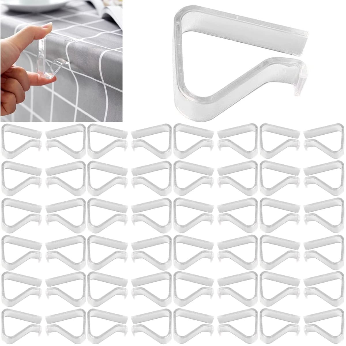 Sazoemao 48 Pieces Transparent Clear Tablecloth Clips, Plastic Windproof Table Cover Holder Clamps, Table Cloth Holder for Home, Parties, Weddings, Picnics, Camping (Large, 2.48 x 2.04 inches, Clear)