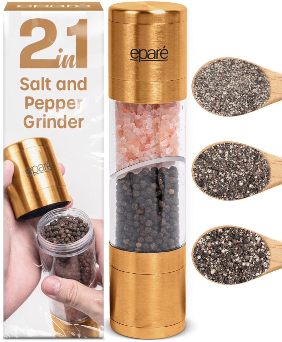 Eparé 2 in 1 Gold Salt and Pepper Grinder Combo - Brass Dual Peppermill