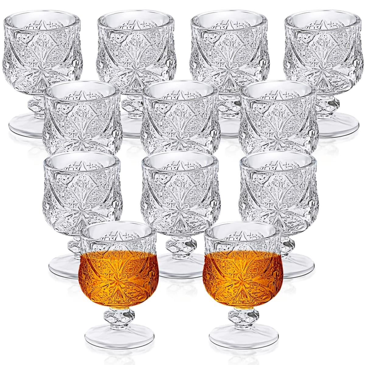 1.75 oz Shot Glasses Set Fancy Cute Shot Glasses Cordial Crystal Shot Glassware Clear Embossed Glass Snifters Drinkware for Wine Sherry Vodka cocktail Beverage Wedding Party Bar Supplies (12 Pieces)