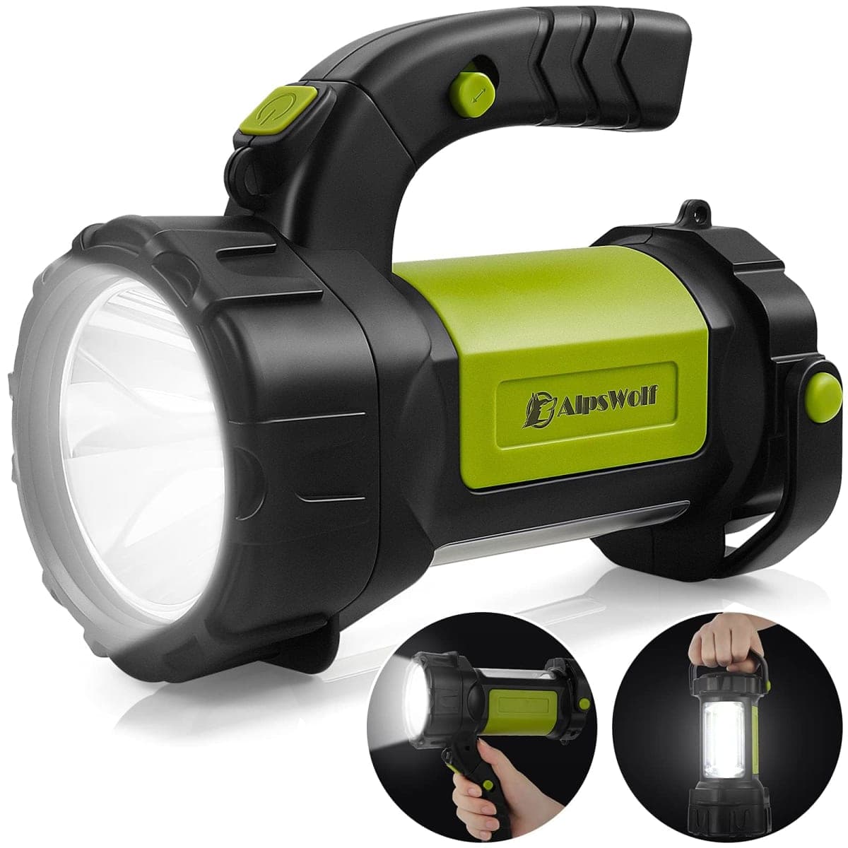 AlpsWolf Camping Lantern Rechargeable, LED Flashlight Spotlight Lantern with 800LM, 3600 mAh, Strap Included Portable Bright Camping Light for Emergency, Outdoor Hiking, Power Outages(Green,1 Pack)