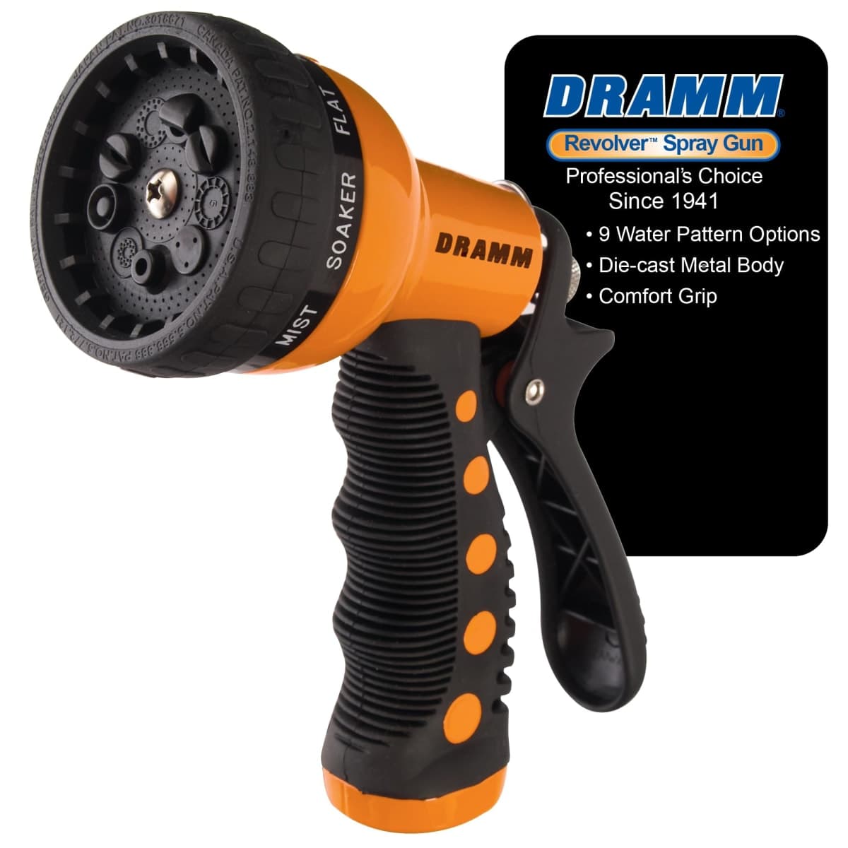 Dramm 12702 9-Pattern Revolver Spray Nozzle, Orange