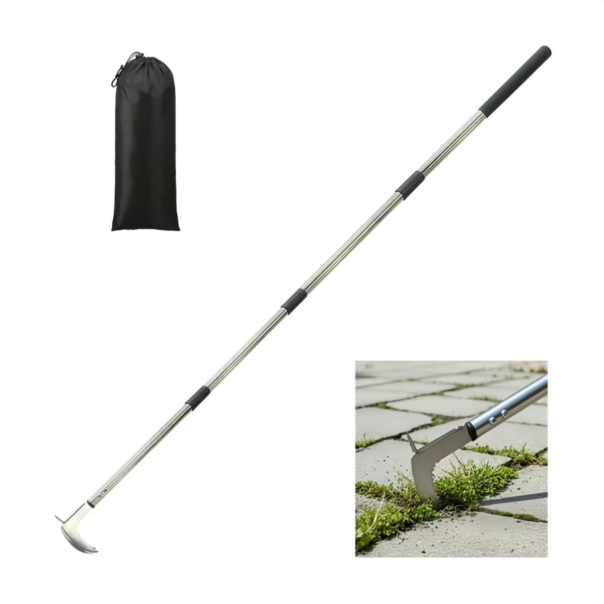 HGroCA Weed Puller Crack Long Handle, 63″ 49″ 35″ Adjustable for Stand Up Height Garden Tools Driveway Sidewalk Patio