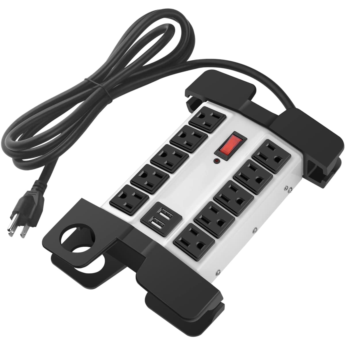 CCCEI Heavy Duty Power Strip with USB Ports, 10 Outlets. Grey, 5FT.