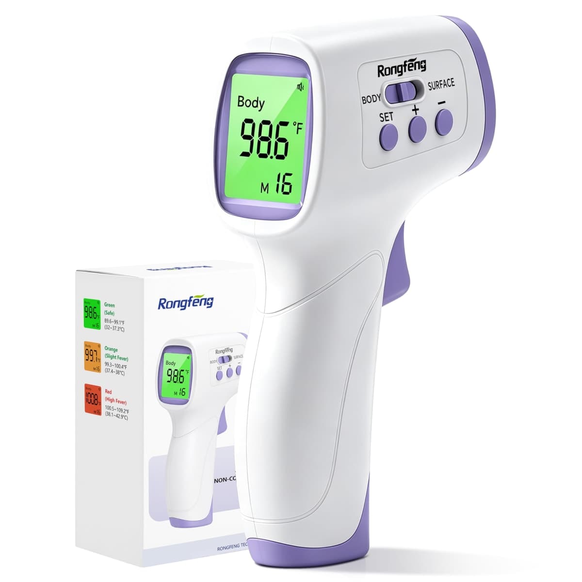 No-Touch Forehead Thermometer for Adults,Kids & Babies,1-Second Fast Reading Digital Thermometer with Fever Alarm,3-Color Backlit & 32 Memories,Non-Contact Baby Thermometer for Body,FDA Cleared