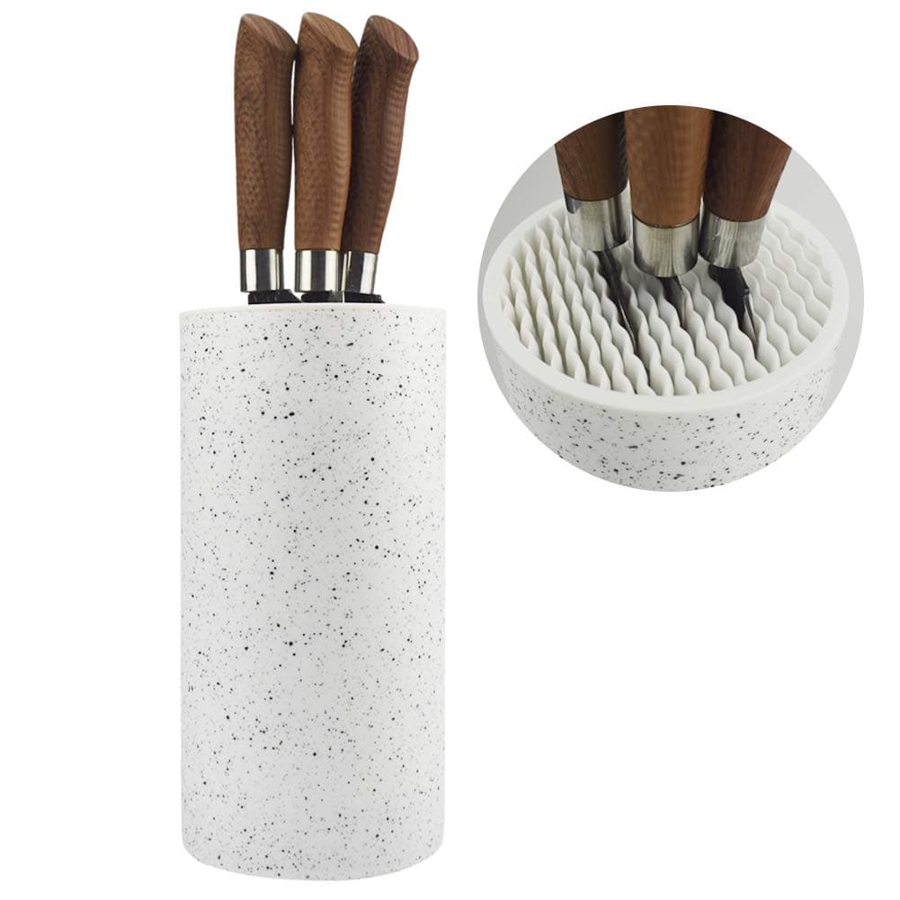 Universal Knife Block Holder, Toosbuc Round Knife Holder Without Knives,Safe & Detachable,Space Saver Knife Storage,Countertop Organizer for Kitchen (White Snowflake Dots)