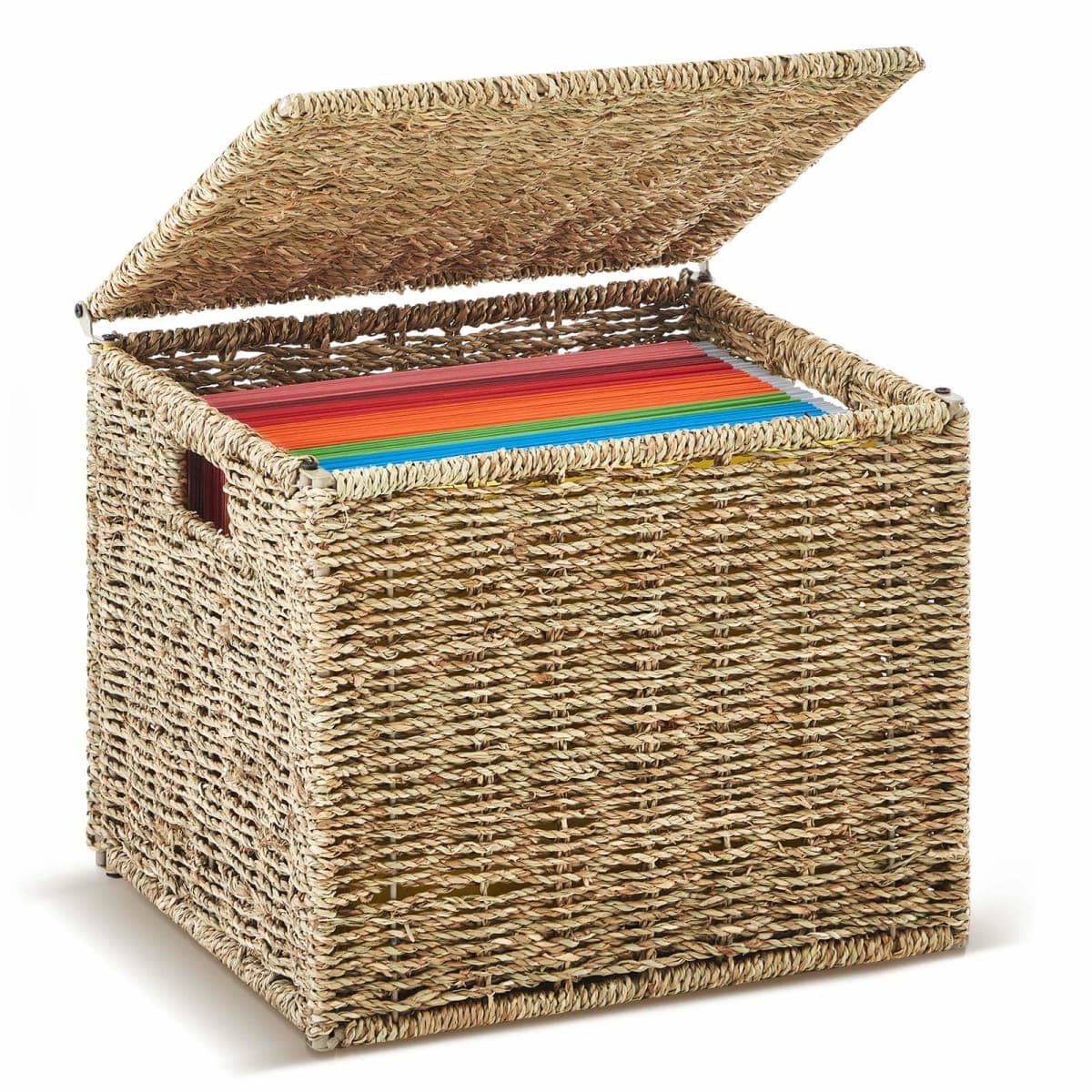 Seagrass File Box Organizer with Lid File Basket for Hanging Folders