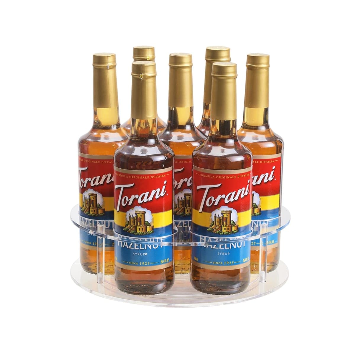 IEEK Large Rotating Coffee Syrup Organizer 7 Bottles Clear Acrylic Coffee Syrup Rack for Countertop Syrup Bottle Holder Stand with Anti Slip Pad for Coffee Bar Station,Turntable Wine Display Tray
