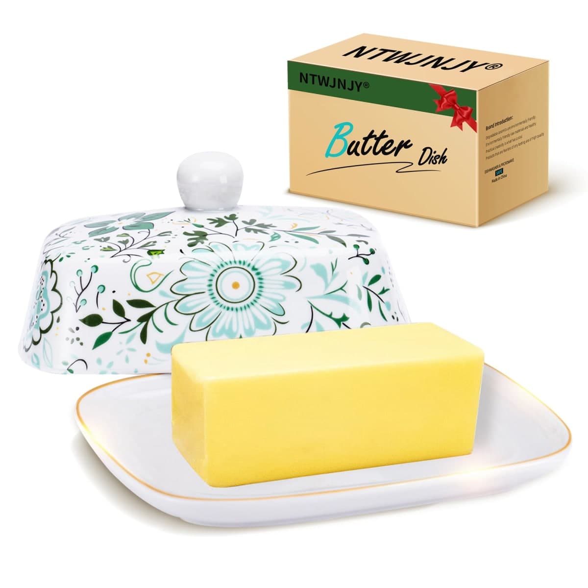 Butter Dish With Lid For Countertop-Ceramic Butter Dish with Knob Handle