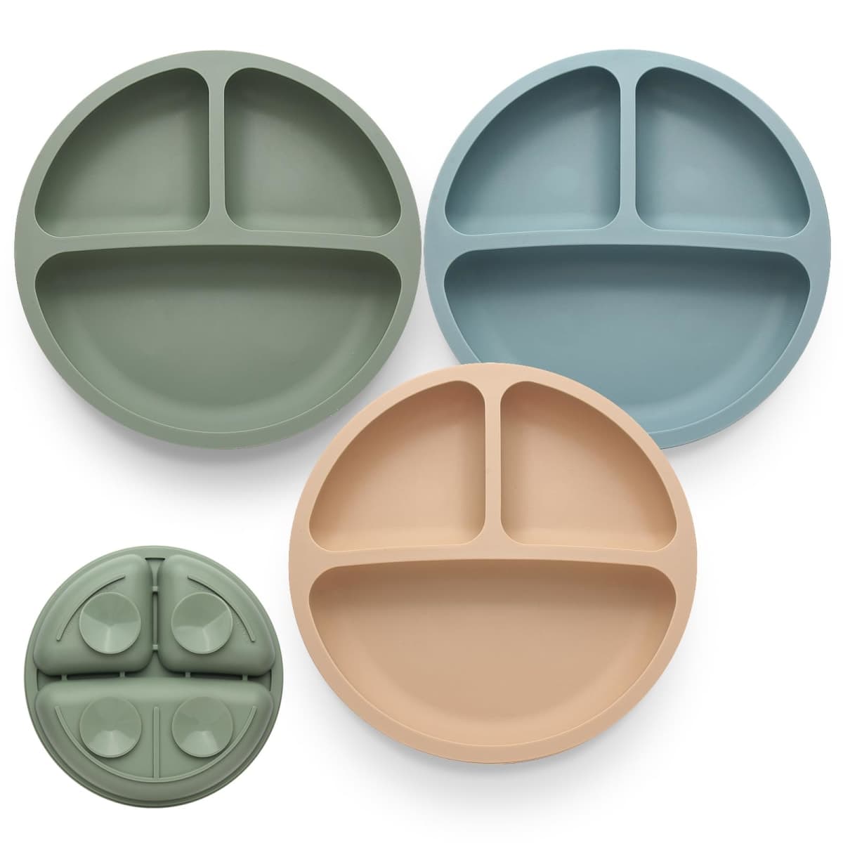 Eascrozn Toddler Plates 3 Pack, Divided Suction Plates for Baby
