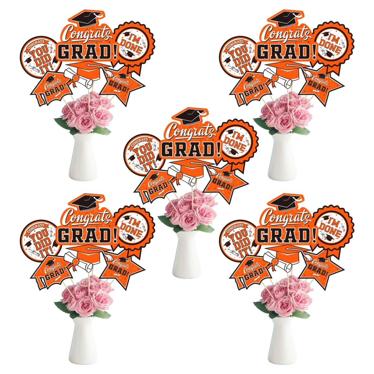 30PCS Graduation Party Decorations Class of 2023 Congrats Grad Table Centerpiece，Graduation Table Decorations，Congratulate Graduation Centerpiece Sticks Table Toppers for Graduation Party Supplies(Orange,Black）
