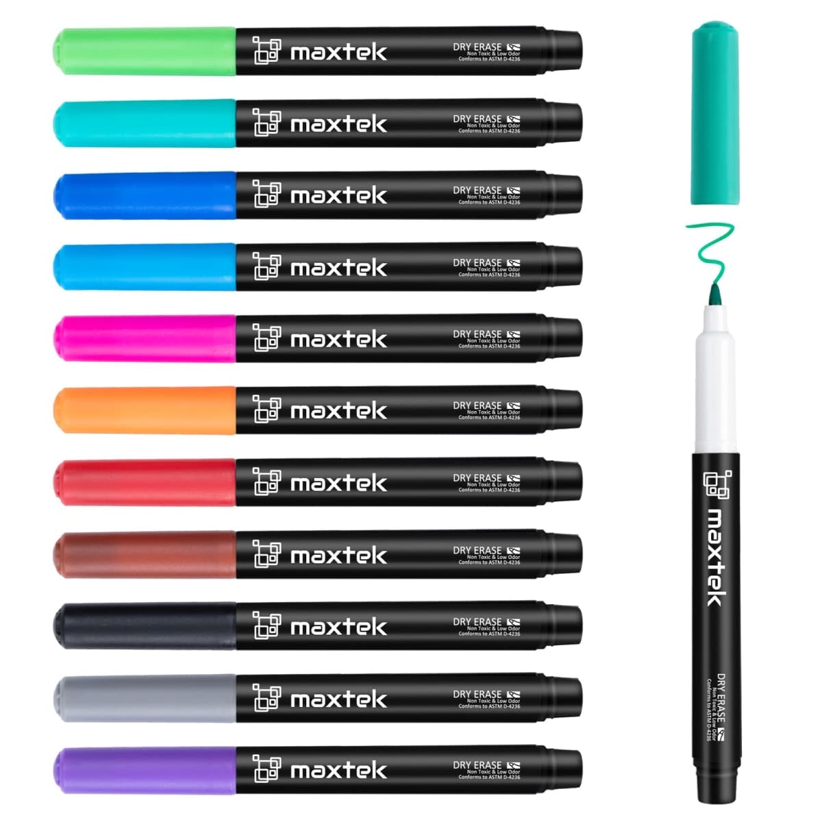 maxtek Dry Erase Markers 0.7mm Ultra Fine Tip, 12 Colors Low Odor Extra Fine Point Whiteboard Markers, for Planning Whiteboard, Calendar Boards