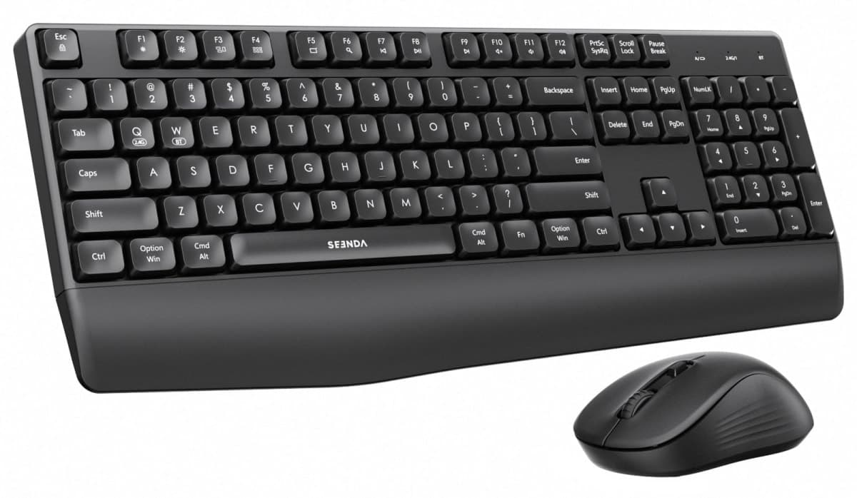 seenda Bluetooth Keyboard and Mouse, 2.4G USB + Bluetooth Multi Device, Ergonomic Keyboard Mouse Set, Full-Size Wireless Combo Compatible for Mac OS/Windows PC Computers Laptops