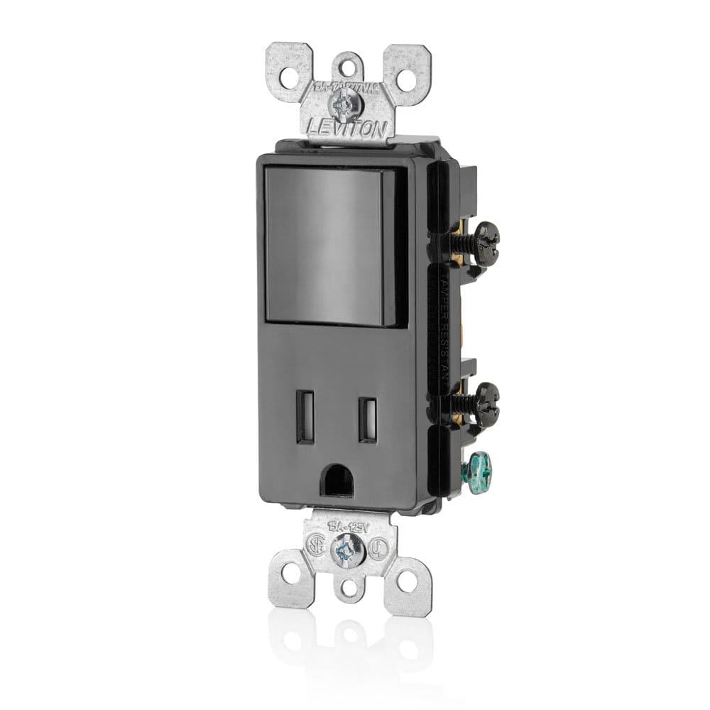 Leviton Tamper-Resistant Rocker NEMA Combination Decora Switch and Receptacle, T5625-E, Black