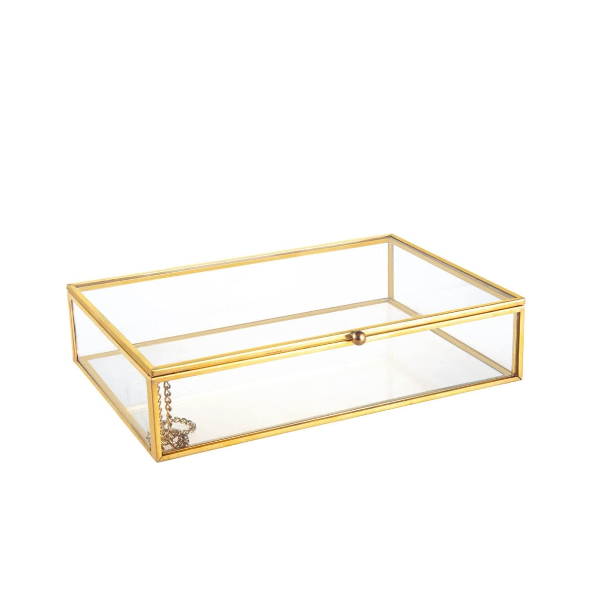 Feyarl Gold Clear Glass Jewelry Trinket Box Photo Cards Shadow Organizer Collection Display Case Decorative Keepsake Box with Lid for Home Deco