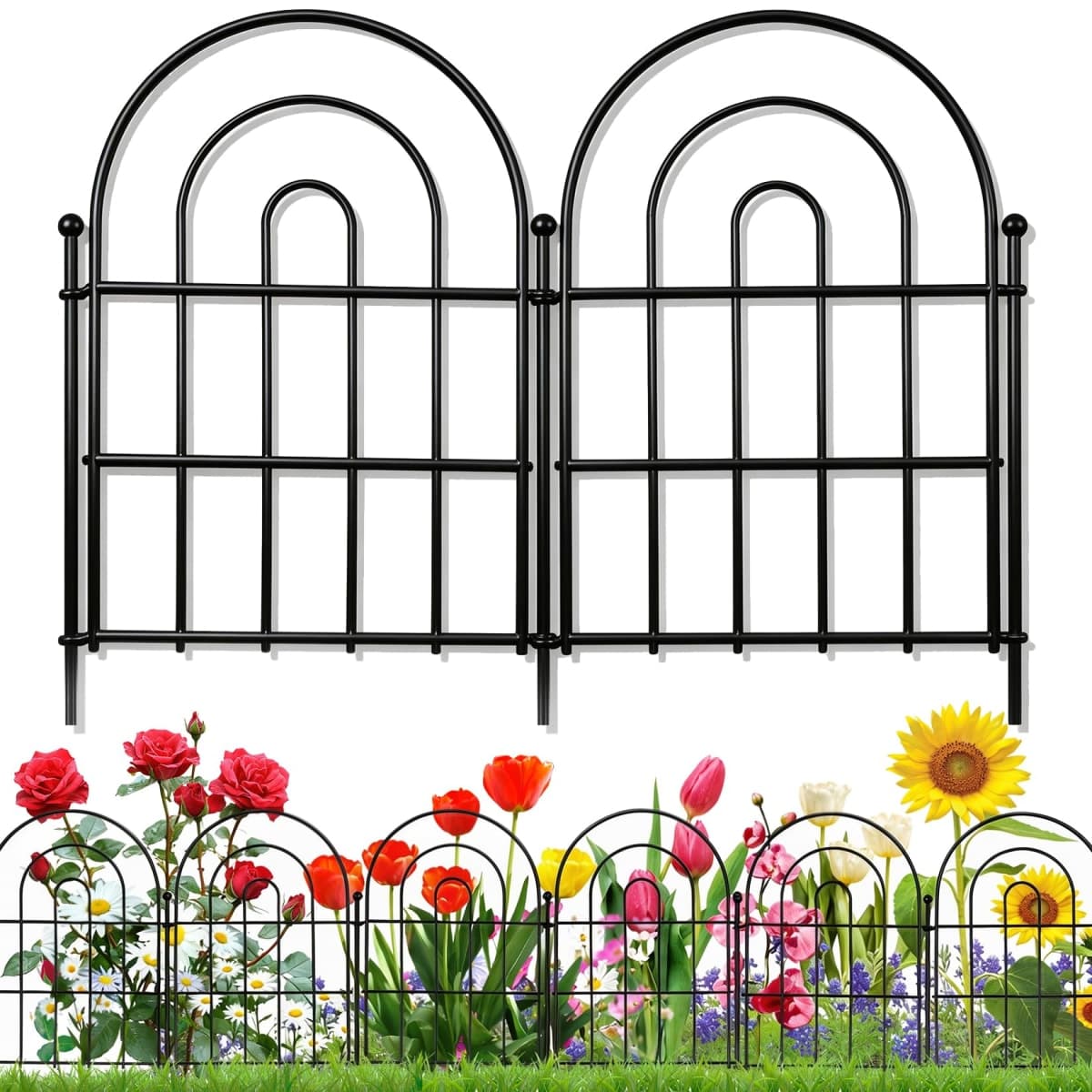 24 Pack Decorative Garden Fence Animal Barrier: 17 in(H) x 24 ft(L) Border Flower Rabbit Garden Fencing Small Arched Rustproof Metal No Dig Fence Landscape Decor for Yard
