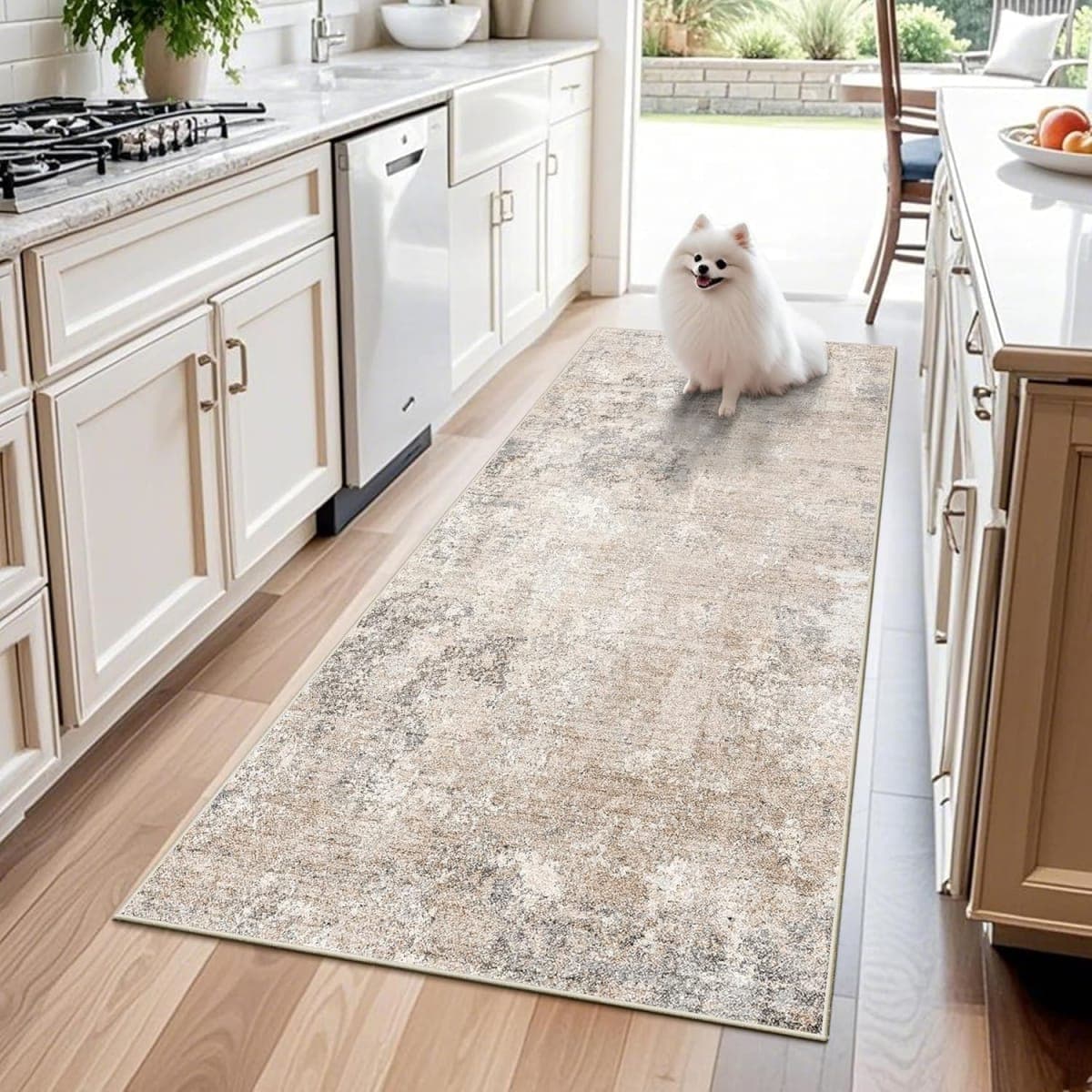 2x6ft Non-Slip Washable Kitchen Rug - Modern Carpet Runner for Hallway,Bedroom Bedside,Laundry Room,Entryway with Rubber Backing – Abstract Neutral Low-Pile Thin (Beige Grey,2x6)
