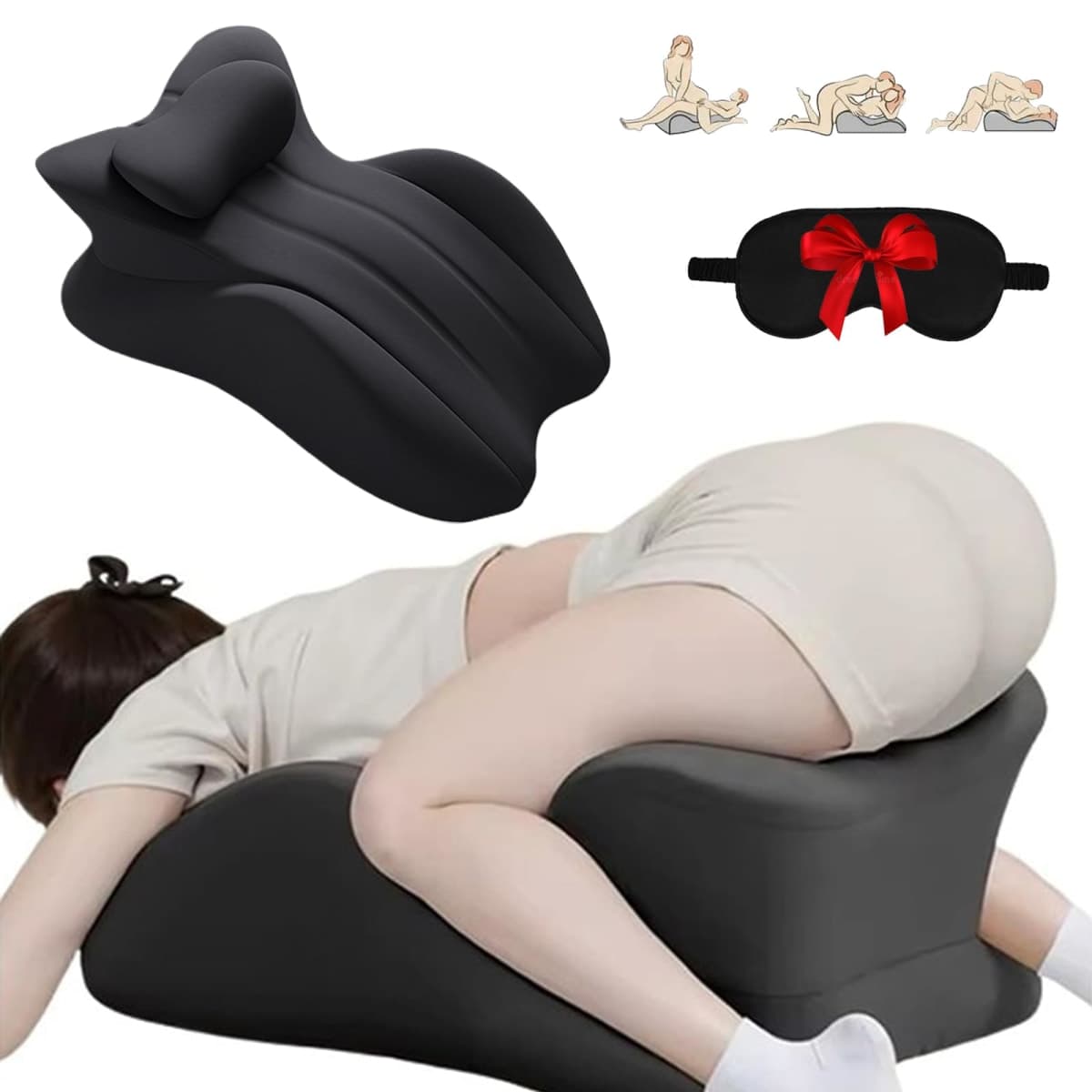 Vireon Sweet Spot Memory Foam Pillow, 27° Angle, Perfect Position, for Buttocks, Provides Waist and Neck Support, for All Postures (Black)
