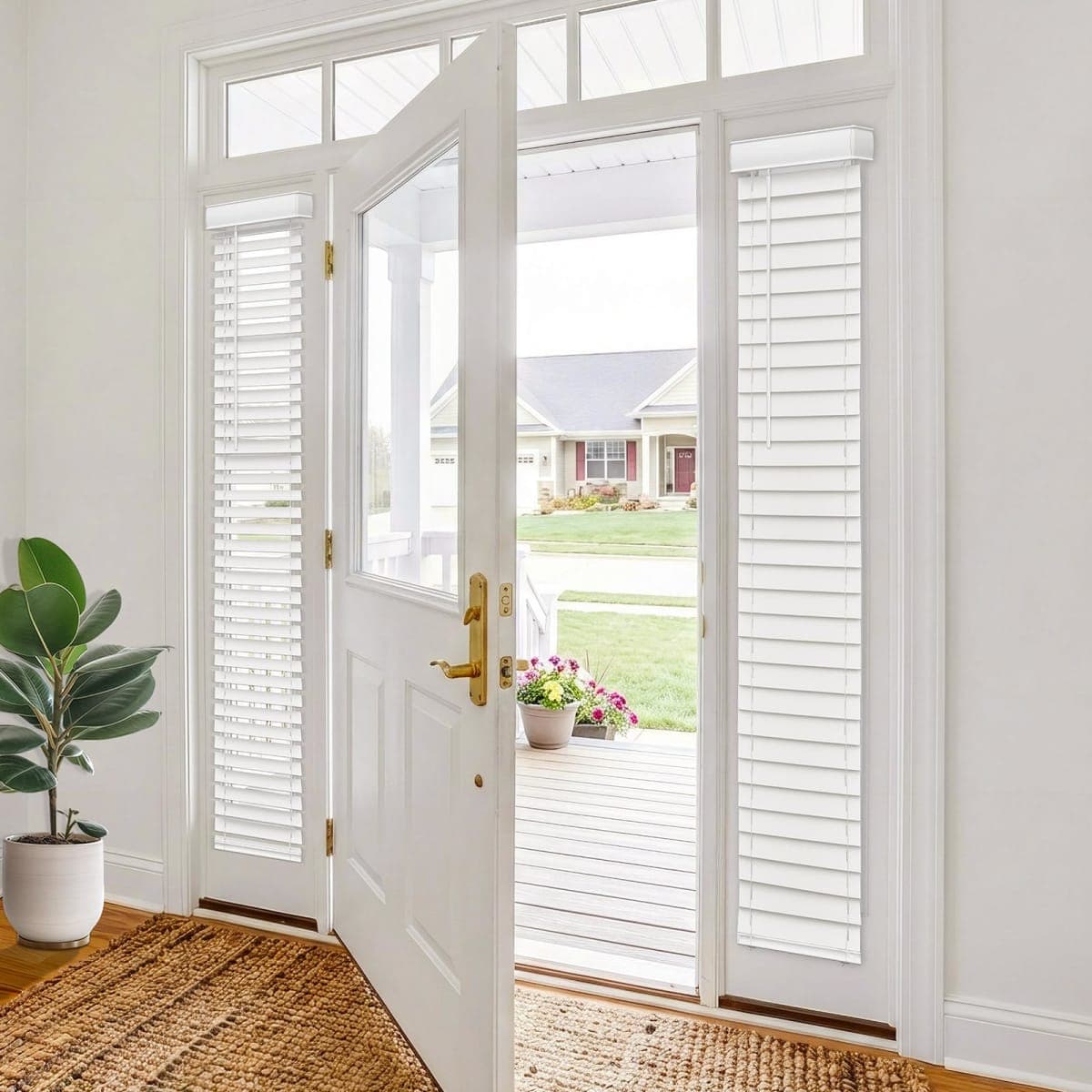 Pasoun Cordless Sidelight Blinds, 12" W x 72" H White Faux Wood Horizontal Window Blinds for Front Door, 2" Slats with Adjustable Tilt Wand, Privacy & Light Control for Narrow Windows and Entryways