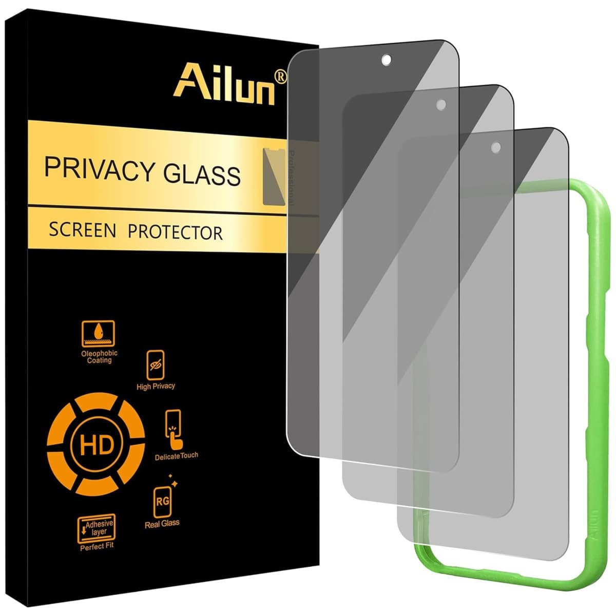 Ailun 3 Pack Privacy Screen Protector for iPhone 2025 [6.3 inch] with installation frame, Anti Spy Private Tempered Glass Anti-Scratch Case Friendly
