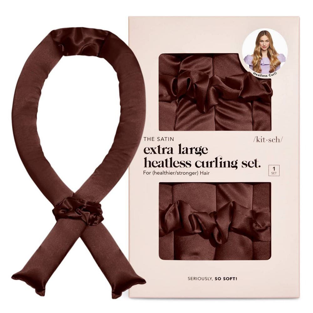 Kitsch XL Satin Heatless Curling Set - Chocolate - 3pk: Hair Styling, Curling, For All Hair Types, 35 Pieces