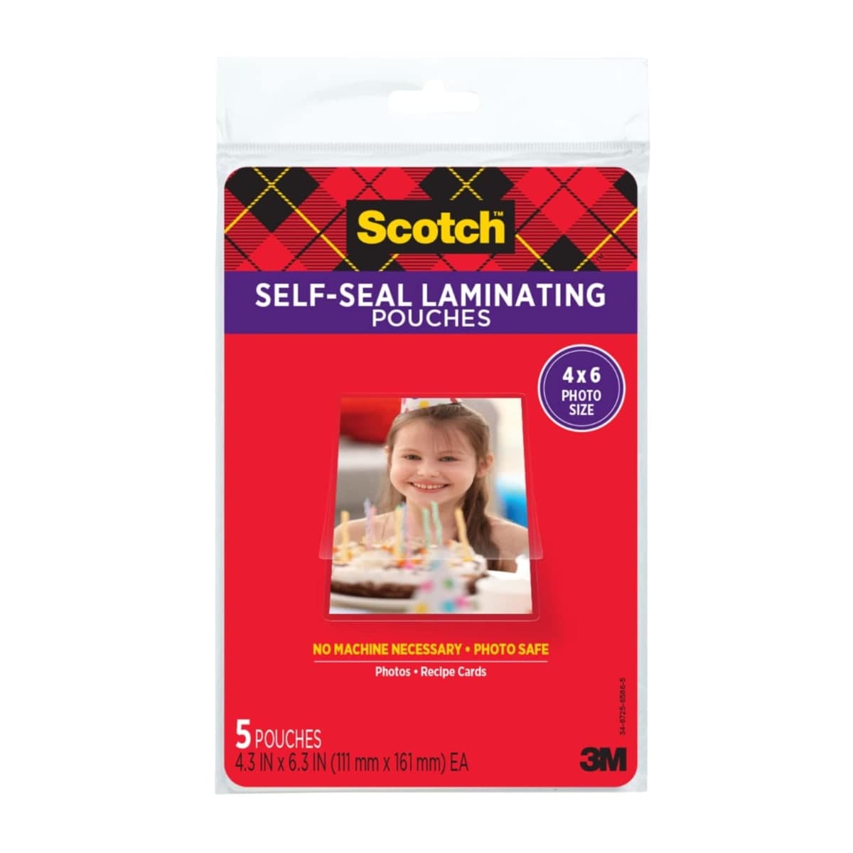 3M Scotch Self-Sealing Laminating Pouches, Glossy Finish, 4 3/8X6 3/8 Inches, 5 Pouches (PL900G)